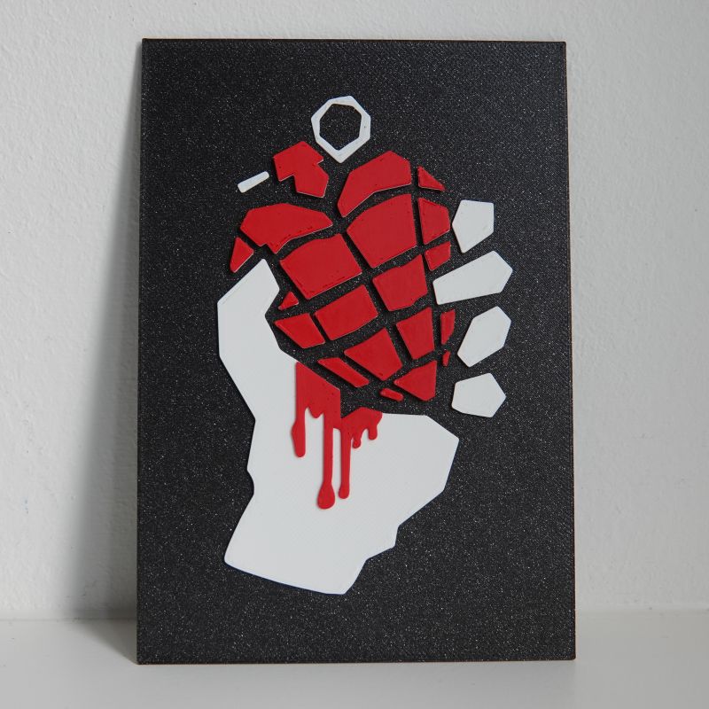 Green Day heart hand grenade sign
