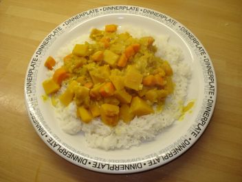 Plate of rice and thai butternut squash curry